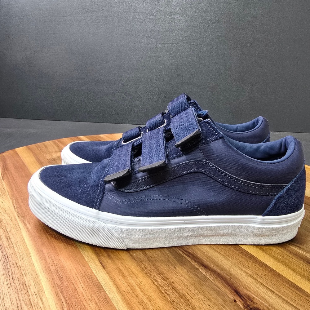 Vans Old Skool V Sneakers Mens 7.5 Womens 9 Navy Blue Suede Strap Skater Casual